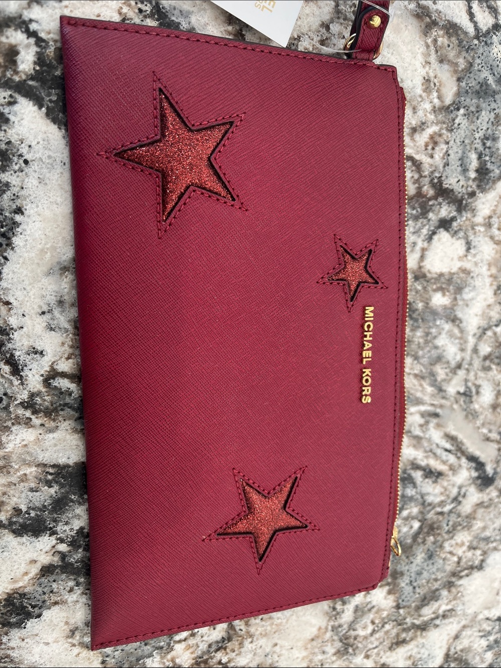 NEW Michael Kors Wine Red Star Large Leather Clutch - Picture 6 of 6
